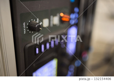 A Detailed Close-up Showing Controls and Displays of Professional Audio Equipment Systems A Detailed Close-up Showing Controls and Displays of Professional Audio Equipment Systems 132154406