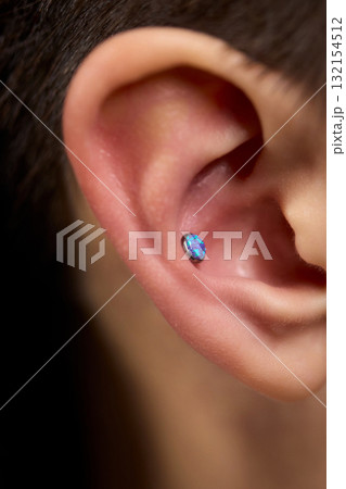 Professional Piercing Process A detailed closeup view showcasing the art of Ear Piercing 132154512