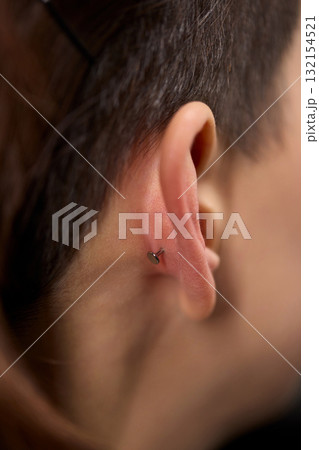 Professional Piercing Process A detailed closeup view showcasing the art of Ear Piercing 132154521