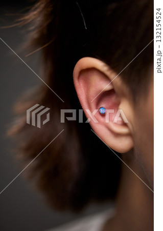 Professional Piercing Process A detailed closeup view showcasing the art of Ear Piercing 132154524