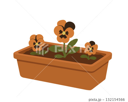 植木鉢に植えられたパンジーの花なイラスト、ガーデニングのイラスト