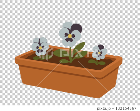 植木鉢に植えられたパンジーの花なイラスト、ガーデニング 植木鉢に植えられたパンジーの花なイラスト、ガーデニング 132154567