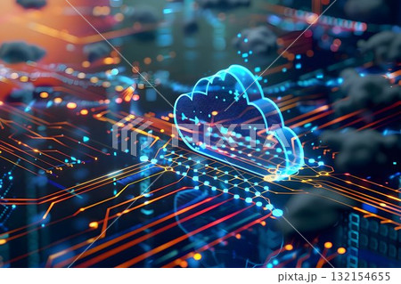 digital visualization of cloud computing, interconnected data streams digital visualization of cloud computing, interconnected data streams 132154655