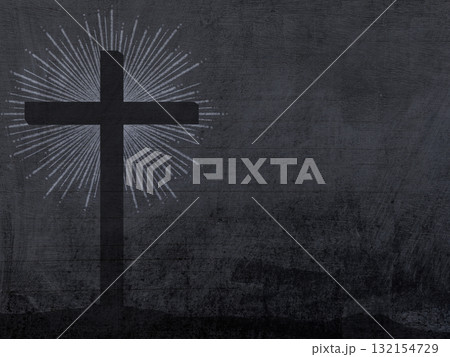 Christian Cross with a Light Burst Drawing on Chalkboard Background. Christian Cross with a Light Burst Drawing on Chalkboard Background. 132154729