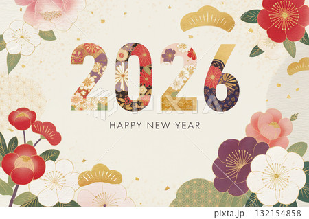 2026年　年賀状素材　午年　和風 132154858