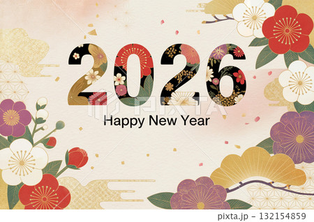 2026年 年賀状素材 午年 和風 2026年 年賀状素材 午年 和風 132154859