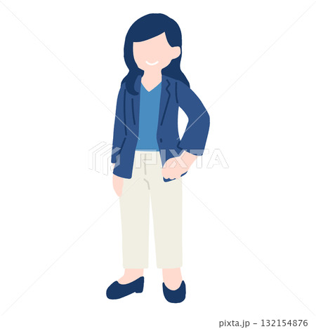 腰に手をあてて立つビジネスパーソン[女性]のフラットなイラスト 132154876