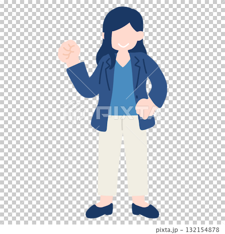 Flat illustration of a businesswoman making a fist pump with one hand 132154878