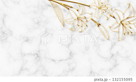 ゴールドワイヤーのユリをあしらった大理石の背景 132155095