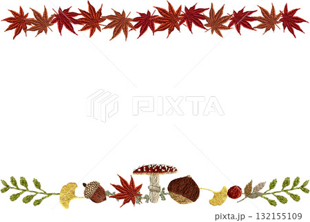 【秋モチーフの上下枠】手刺繍イラスト素材 132155109