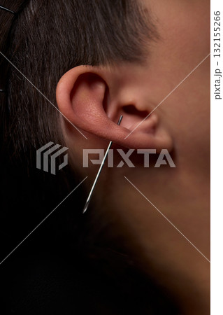 Professional Piercing Process A detailed closeup view showcasing the art of Ear Piercing 132155266