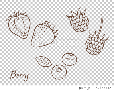 草莓、藍莓和覆盆子手繪向量圖 132155532