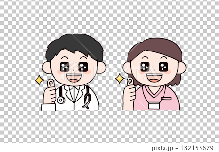 A praising doctor and nurse - illustration of two men and women A praising doctor and nurse - illustration of two men and women 132155679