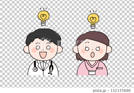 閃く医者と看護師　男女2人のイラスト 132155686