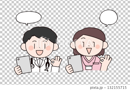 醫生和護士拿著平板電腦的插圖 132155715