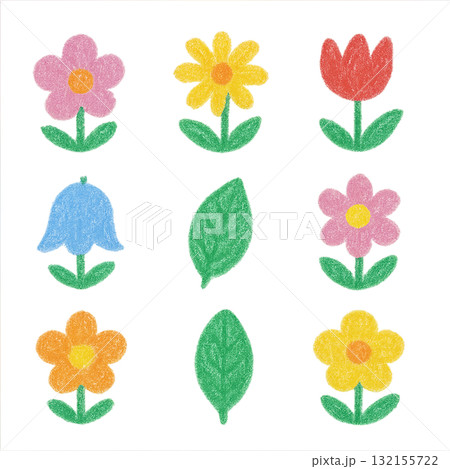 クレヨンで描かれた花と葉のアイコン 132155722