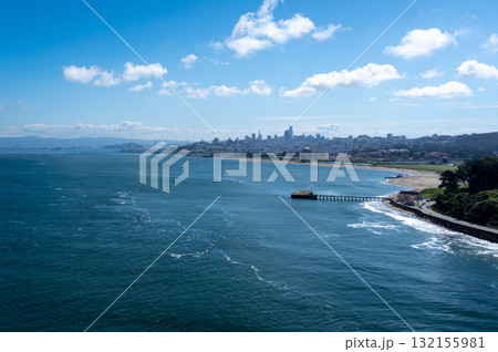 San Francisco skyline and bay view from Golden Gate Bridge 132155981