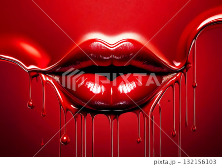 赤い唇と赤い塗料でペイントされた顔の3dイラスト 赤い唇と赤い塗料でペイントされた顔の3dイラスト 132156103