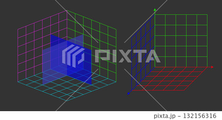 Three dimensional cartesian grid layout. 3d vector coordinate system with X Y Z axes and perspective lines. Abstract geometry illustration. Mathematical background isolated for education design Three dimensional cartesian grid layout. 3d vector coordinate system with X Y Z axes and perspective lines. Abstract geometry illustration. Mathematical background isolated for education design 132156316