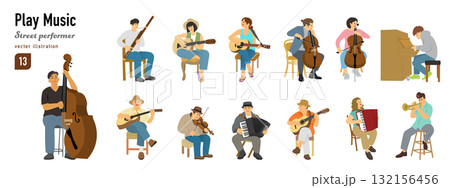 ストリートパフォーマンスで音楽を楽しむ人(カラー) 132156456