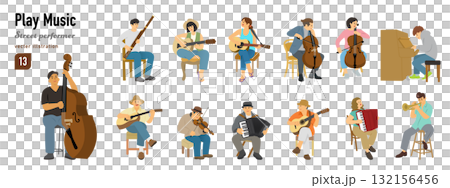 ストリートパフォーマンスで音楽を楽しむ人(カラー) 132156456