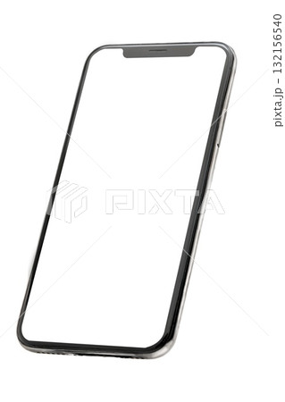 A mobile phone is a smartphone frame. Isolate the layout on a white transparent background for the design. 132156540
