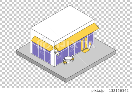 時尚的雙色等距咖啡館建築圖標素材 132156542