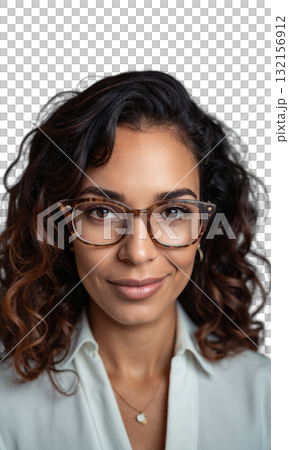 A Latina executive with curly hair and bold glasses, her powerful gaze surrounded by energetic lines that represent her dynamic A Latina executive with curly hair and bold glasses, her powerful gaze surrounded by energetic lines that represent her dynamic 132156912