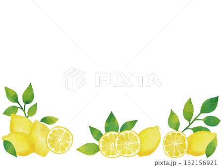水彩風 レモンのフレーム（葉っぱ付きあり） 132156921