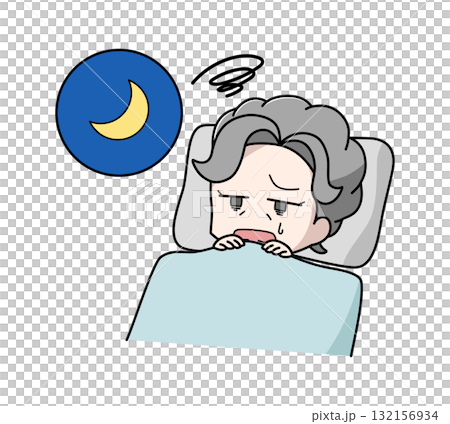 一位無法入睡的老年婦女的插圖 一位無法入睡的老年婦女的插圖 132156934