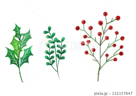 クリスマス葉っぱのイラスト素材 クリスマス葉っぱのイラスト素材 132157647