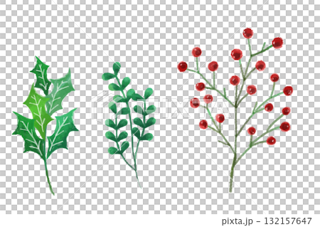 クリスマス葉っぱのイラスト素材 クリスマス葉っぱのイラスト素材 132157647