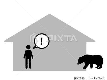 家に侵入してきた熊（クマ）に気づき驚く人物アイコン 132157673