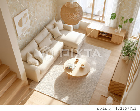 整理された明るいリビングで過ごす豊かな時間 132157713