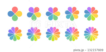 Flower petal diagram set. Infographic circle icon. Pie simple chart. Flower leave shape geometric graphic element. Multicolor round wheel chart. Color vector illustration isolated on white background Flower petal diagram set. Infographic circle icon. Pie simple chart. Flower leave shape geometric graphic element. Multicolor round wheel chart. Color vector illustration isolated on white background 132157809