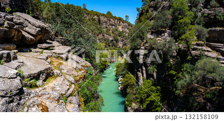 Turquoise-coloured river through rock massif Turquoise-coloured river through rock massif 132158109
