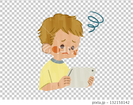 一個男孩一臉苦惱地看著平板電腦——加什 132158142