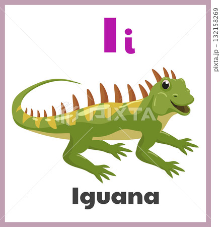 Iguana letter I english alphabet card children 132158269