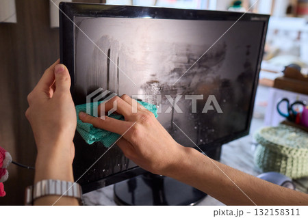 To maintain the quality of a television screen, it is vital to clean it carefully and precisely 132158311