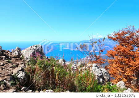 Aerial view of picturesque Bay of Kotor. Top view on famous Boka Kotor bay, Montenegro. Beautiful autumn season scenic. Gulf of Kotor Montenegro, view from Mount Lovcen Aerial view of picturesque Bay of Kotor. Top view on famous Boka Kotor bay, Montenegro. Beautiful autumn season scenic. Gulf of Kotor Montenegro, view from Mount Lovcen 132158678