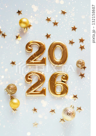 Happy New Year 2026. Golden numbers on a white background Happy New Year 2026. Golden numbers on a white background 132158687