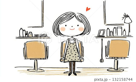 美容室に立つ女性美容師のイラスト 132158744