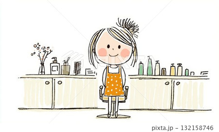 美容室の椅子に座る女の子のイラスト 132158746