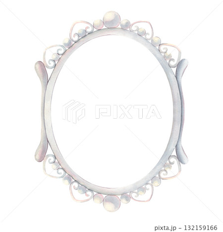 Vintage oval pearl frame. Hand-painted watercolor illustration isolated on white background. Perfect for invitations, wedding cards, logos, prints, packaging, wall art, and elegant design projects Vintage oval pearl frame. Hand-painted watercolor illustration isolated on white background. Perfect for invitations, wedding cards, logos, prints, packaging, wall art, and elegant design projects 132159166
