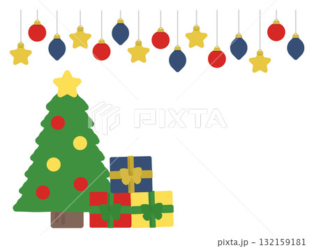 クリスマスツリー　プレゼント　オーナメント　フレーム　イラスト 132159181