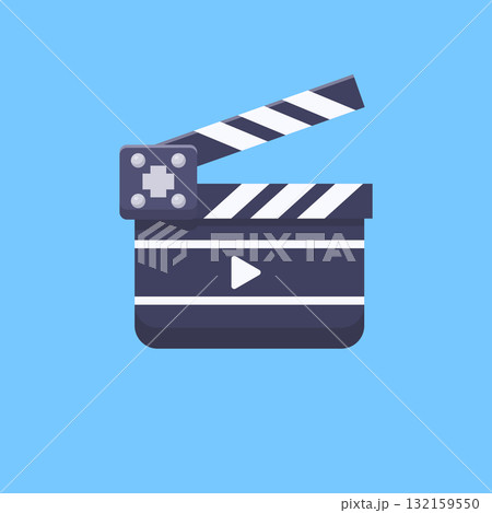 Flat Cartoon Clapperboard Icon for Movie and Video Production 132159550