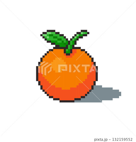 Pixel art Orange with Leaf game asset design 132159552