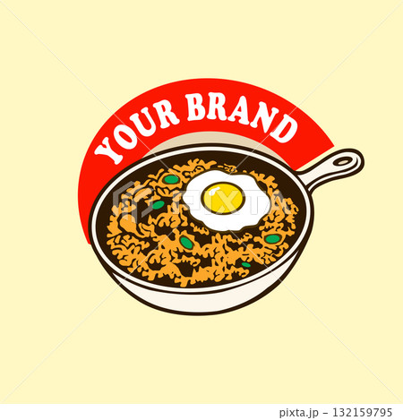 logo featuring a pan of delicious fried rice with a sunny-side-up egg 132159795