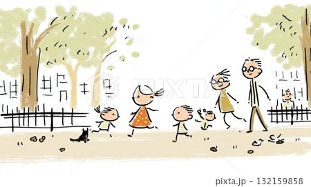 公園で追いかけっこをする家族のイラスト 132159858