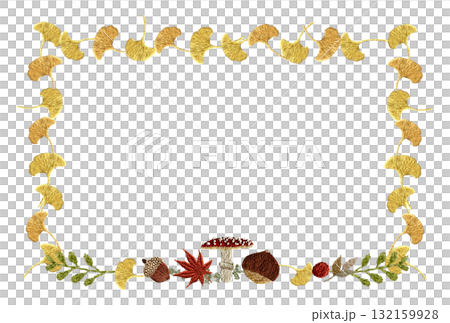 [Autumn motif square frame] Hand embroidered illustration material 132159928